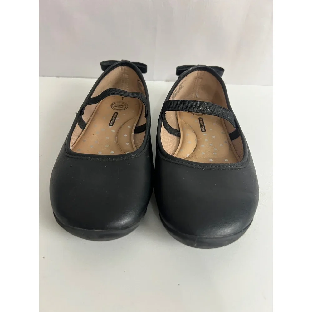 Wonder Nation Girls Black Ballet Flats Memory Foam Bow Back Shoes Size 1